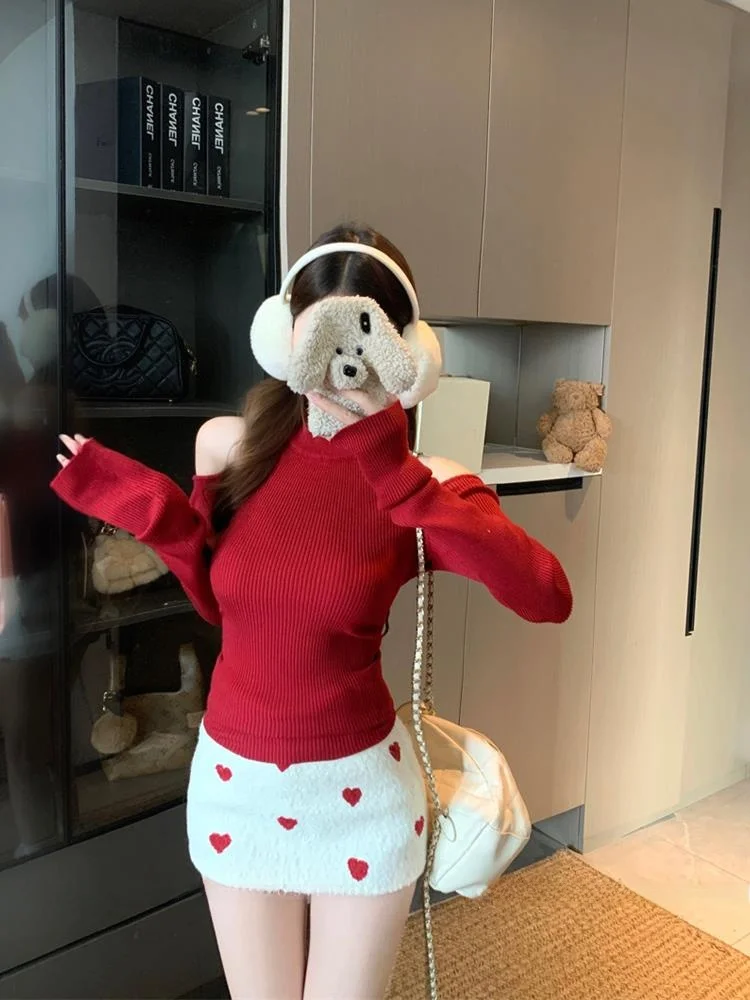 

Красный двусторонний носимый вязаный топ с очками из неолона, зимний облегающий дизайн, Cisas Base irt Top для женщин, новогодний сексуальный ...