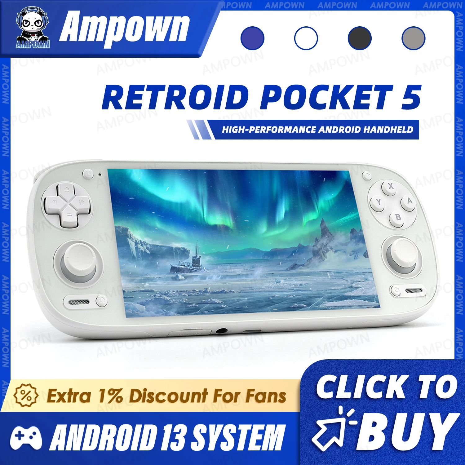 Retroid Pocket 5 Handheld Game Console 5.5'' AMOLED Screen Android13 Joystick RGB Lighting Effect Active Cooling Video Games