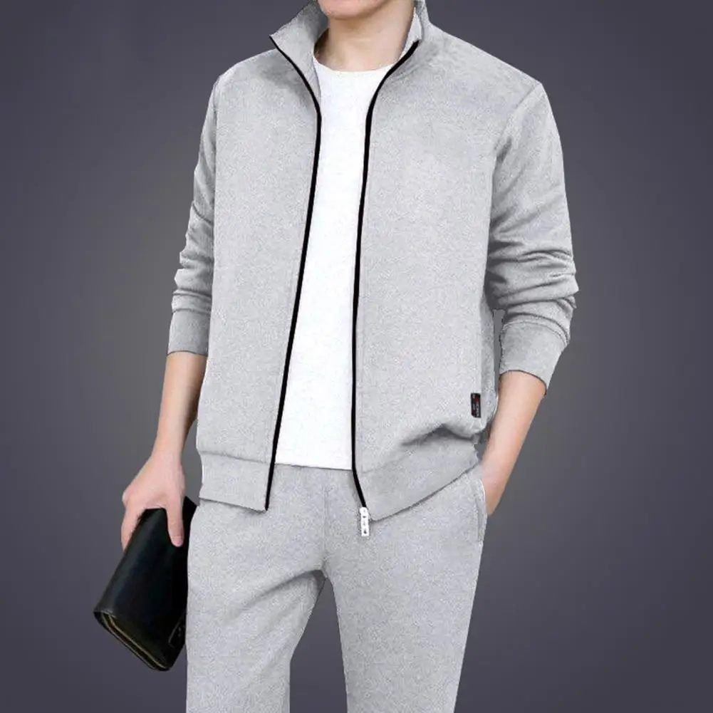 Mens Casual Tracksuits Sportswear Coat Trousers Two Piece Sets Male Fashion Solid Jogging Suit Men Outfits Gym Jacket Pants Set