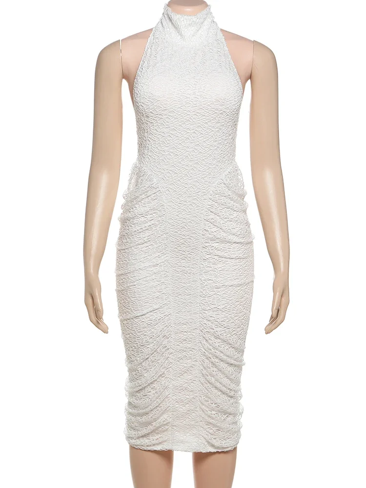 Kliou froncé pure femmes Robe Maxi classique licou col haut dos nu maigre longue Robe femme attrayant élégant Sexy Robe