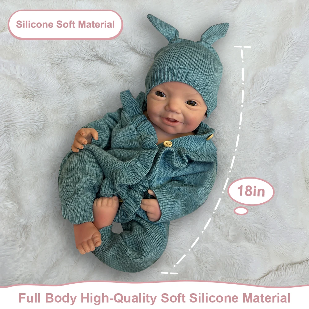Aizwa1 18 Inch Silicone Bebe Newborn Girl Handmade Lifelike Soft Touch Newborn Baby Doll For CHildren Birthday Gifts