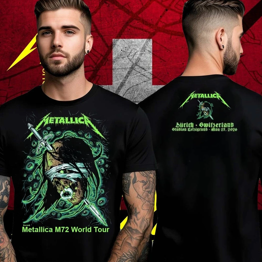 Metallica M72 Zurich 2026 Shirt - Blindfolded Zombie Head Green Neon Tee