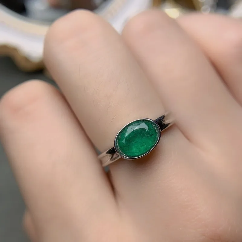 YULEM 100% Natural Emerald 5X7MM Ring Party 925 Silver Emerald Ring Fashion Jewelry for Female Girlfriends