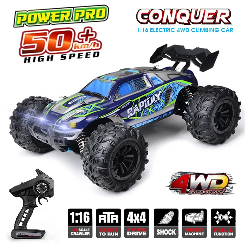 

Rc Cars Off Road 4x4 with LED Headlight 1/16 Scale Rock Crawler 4WD 2.4G 50KM High Speed Drift Remote Control Monster Truck Toys