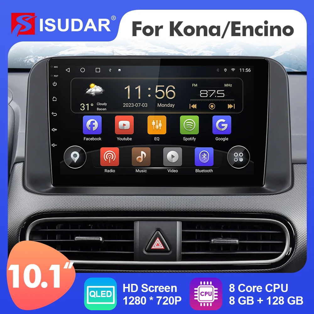 

ISUDAR 10.1 Inch Android 12 Car Radio For Hyundai Kona/Encino 2017-2019 GPS Multimedia Player Stereo 4G Carplay WIFI