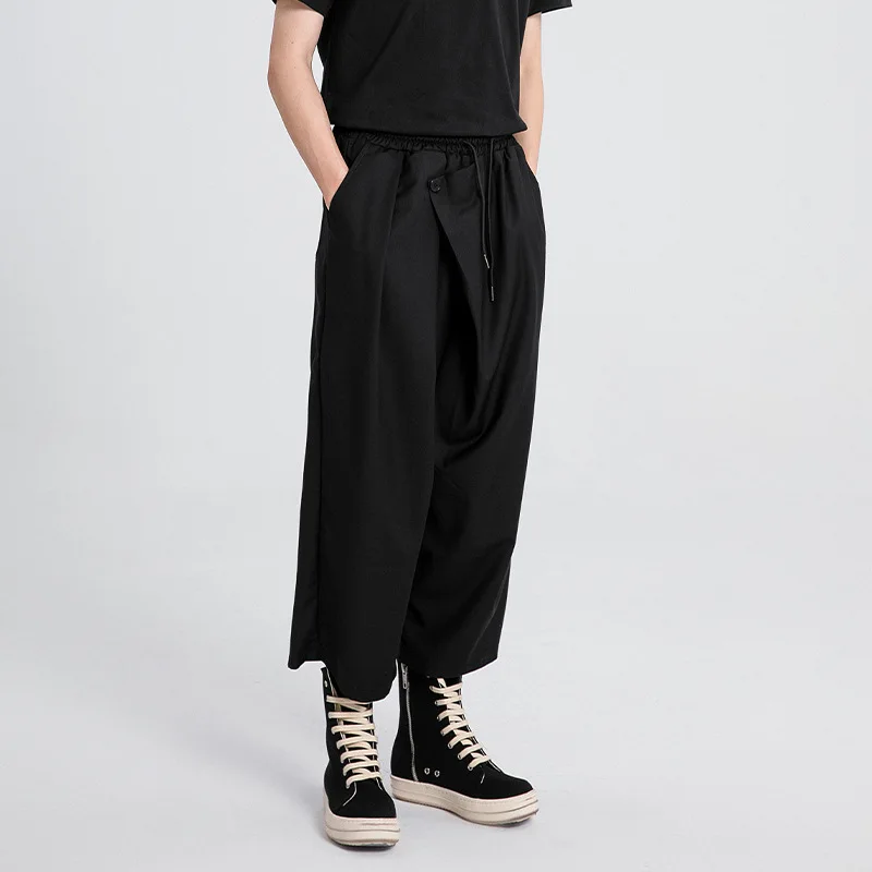 

Men's Casual Pants Japanese Style Unisex Straight Men's High Waist Casual Thin Nine-Point With Pockets Loose Wide-Leg Pants