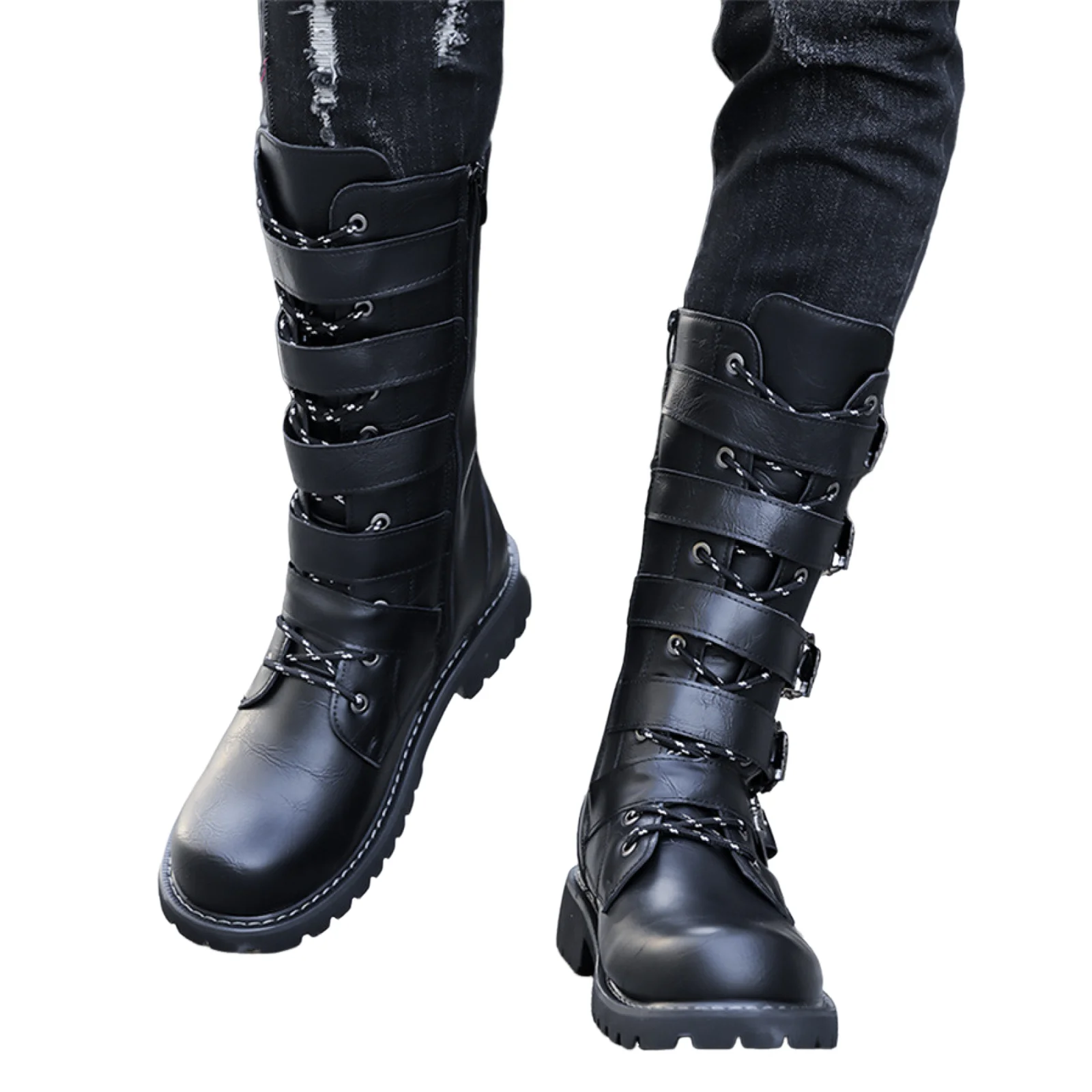 Botas de motocicleta de couro do plutônio dos homens botas de motocross sapatos de motocicleta punk hippie rebites zip fivela botas punk martin botas preto