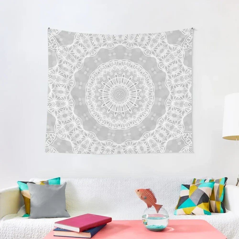 

Soft Gray Kaleidoscope Mandala Tapestry Home Decor Aesthetic Bedroom Decor Tapestry