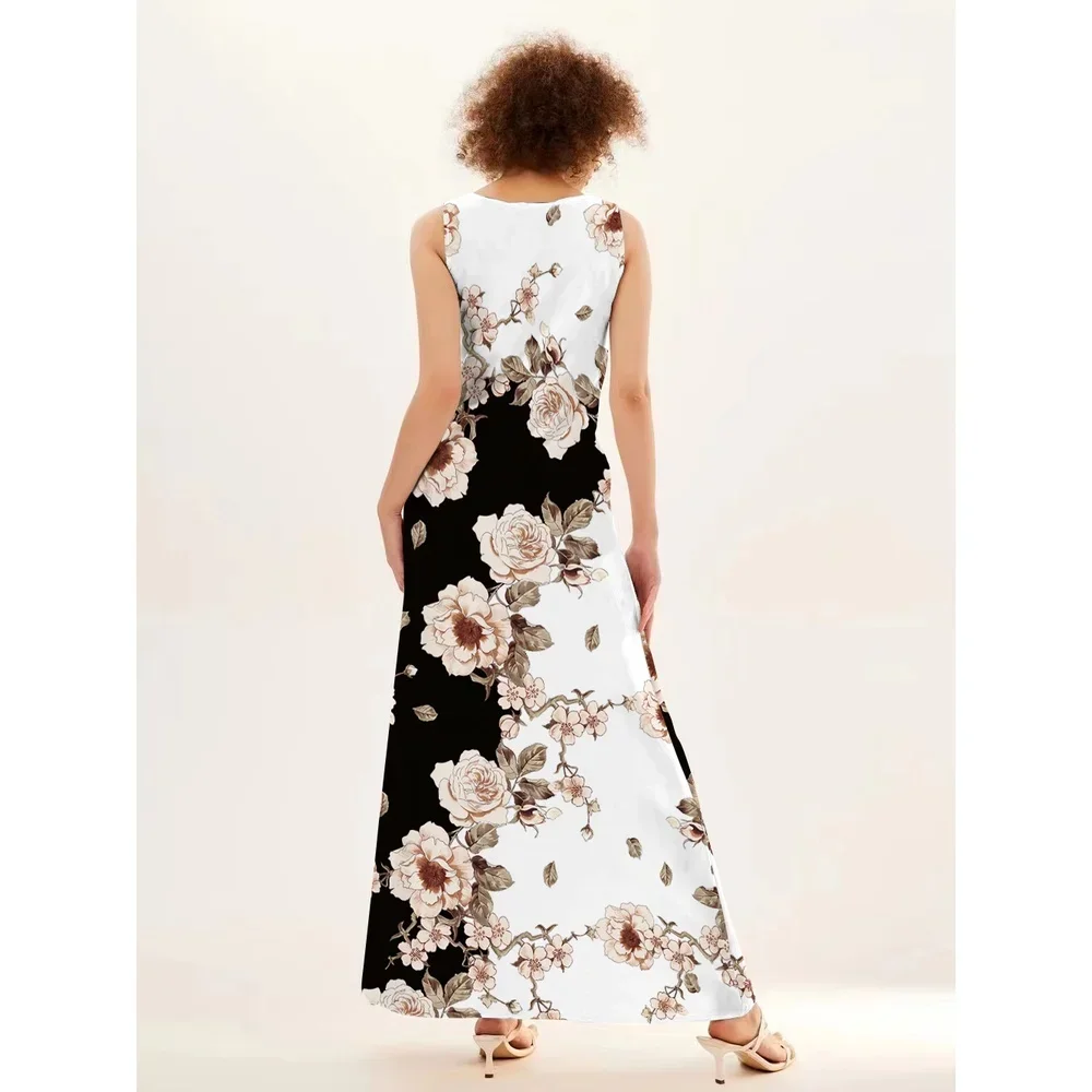 New Sleeveless Long Dress Women Positioning Print Skirt Vintage Long Skirt Sexy  dresses