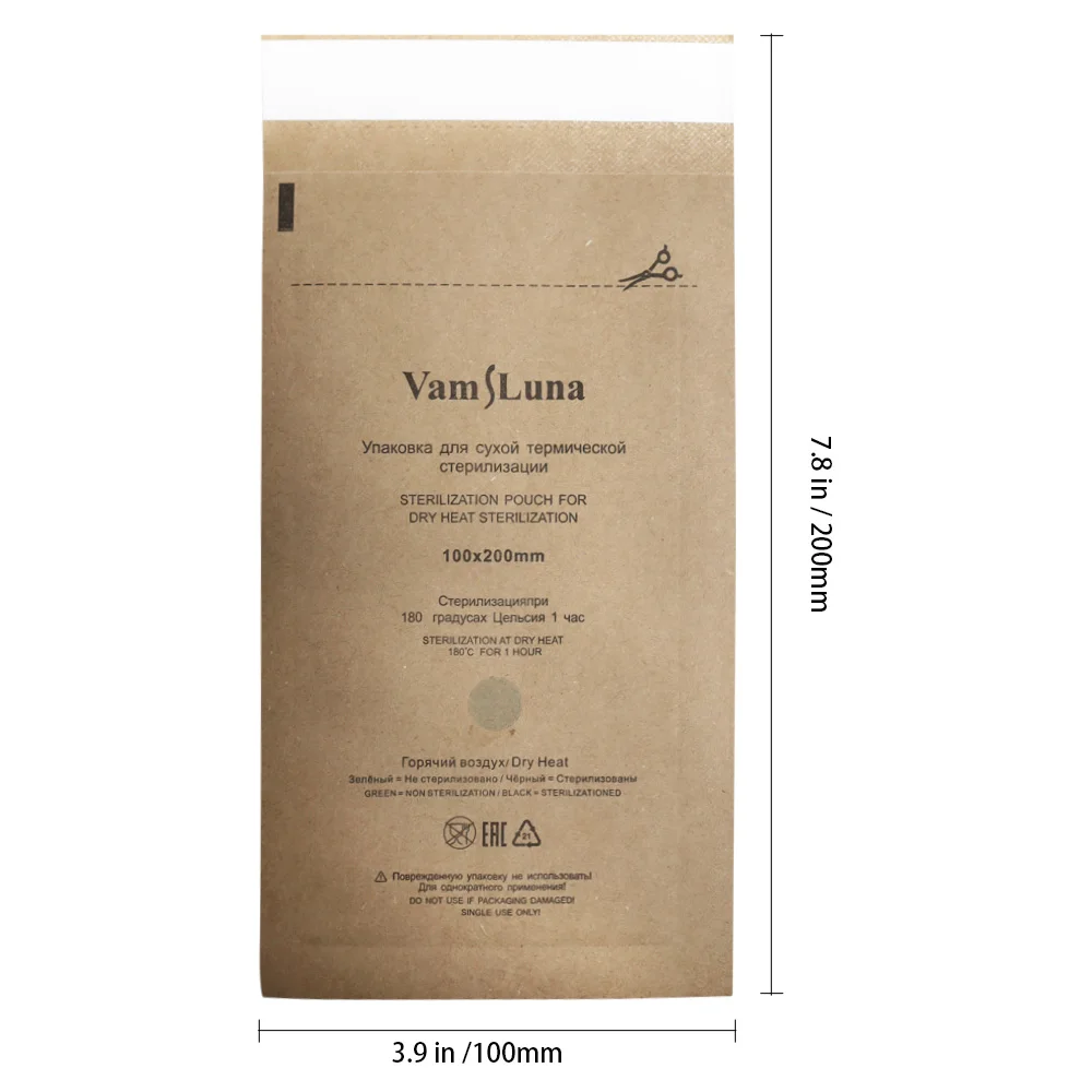 50 шт. самозапечатывающийся мешок для сухой стерилизации тепла, автоклав, крафт-бумага, чистящий мешок для стоматологических инструментов и принадлежностей для дизайна ногтей, 100x200 мм