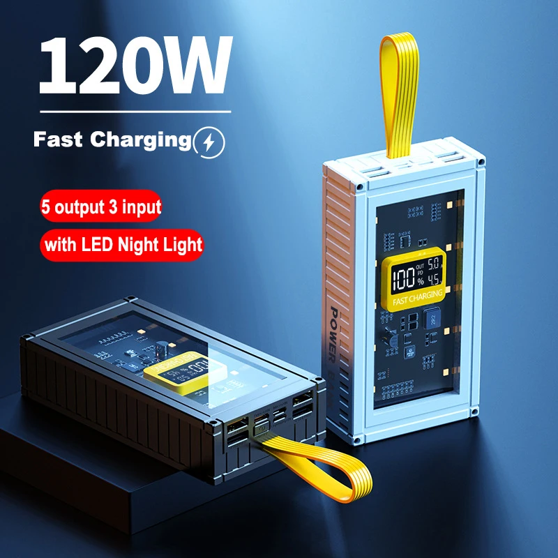 

50000mAh Power Bank 120W Super Fast Charging Power Bank Portable External Battery Charger For iPhone 17 16 Samsung Huawei Xiaomi