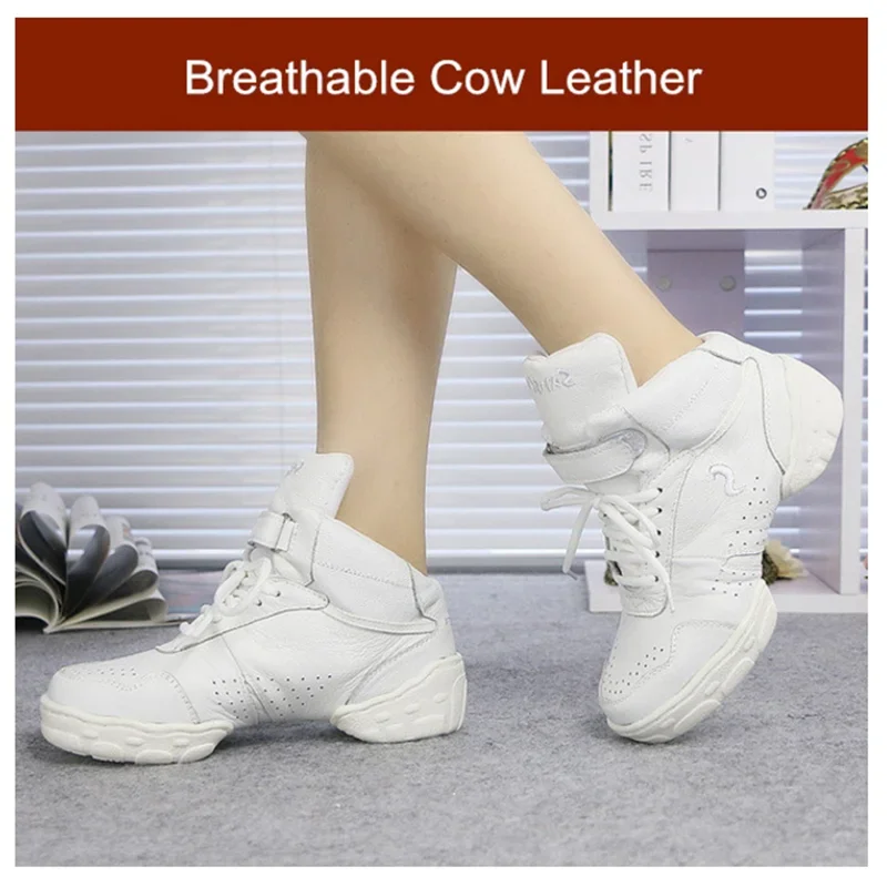 Sports Dance Shoes Genuine Leather Soft Sole Breathable High Top Jazz Salsa Modern Dance Sneakers For Women Man Size 36-45