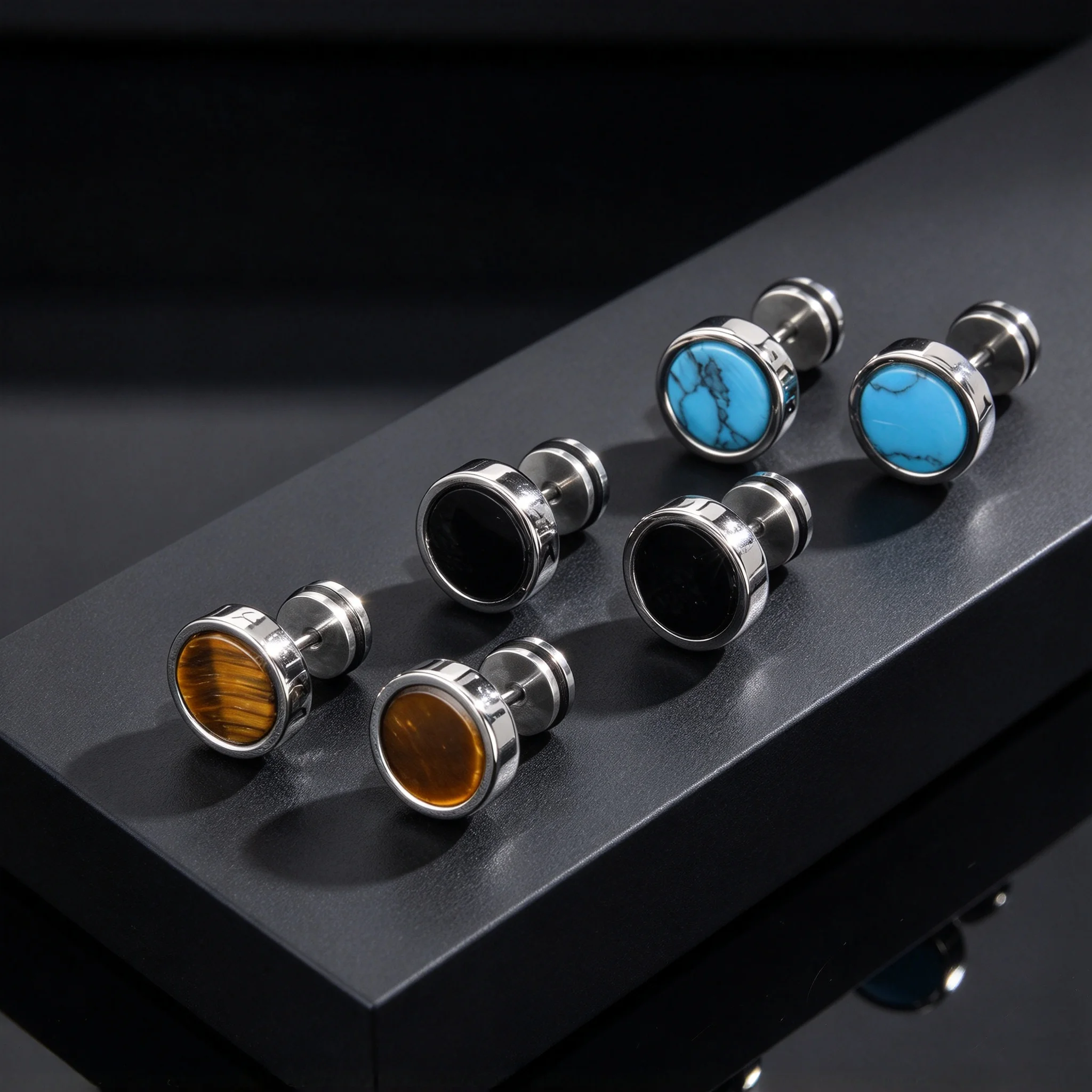 Men's Vintage Norse Viking Runes Round Earrings, Fashion Stainless Steel Stud Earrings, Stylish Natural Stone Jewelry Gifts