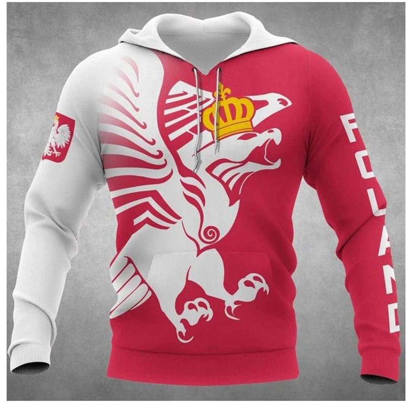 เสื้อมีฮู้ดทรงหลวมใส่สบายสำหรับผู้หญิงและผู้ชายแฟชั่นย้อนยุค3D ธงชาติทาเล็บ