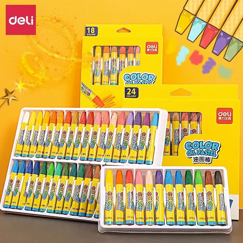 Deli Oil Painting Stick 12/18/24/36 Color Crayon 오일파스텔 Pastel Children Professional Drawing Graffiti Safe And Non-toxic Washable