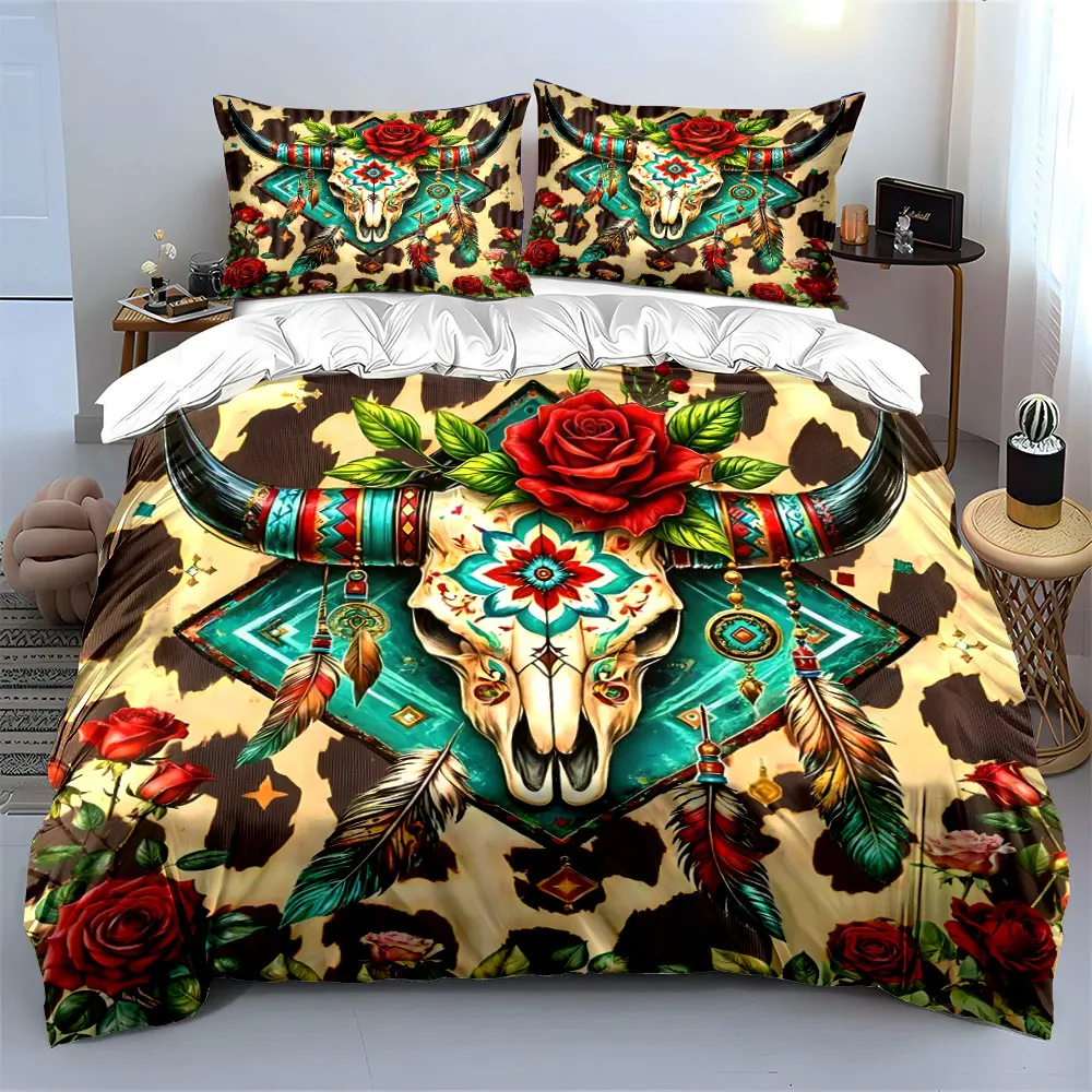 Boho Skull Wall Art Set Multiple sizes kid's and adults' bedroom Exquisite 3PC bedding set, gift
