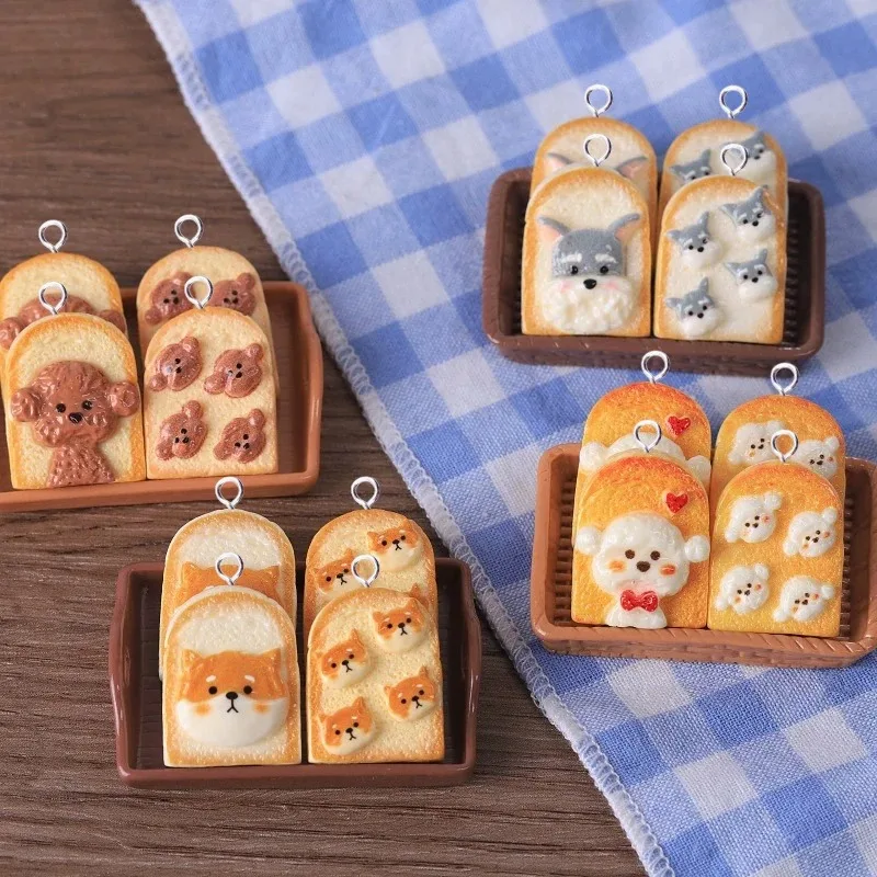 10 stuks Kawaii Puppy Hond Teddy Brood Hanger voor het maken van sieraden Leuke hars dieren bedels Flatback voor oorbellen