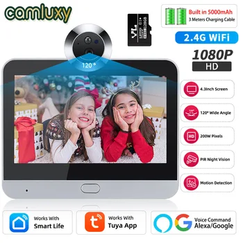 Camluxy Tuya WiFi 4.3 inch Peephole Doorbell Alexa Google Door Eye Viewer Night Vision PIR Motion Detection Doorbell Camera