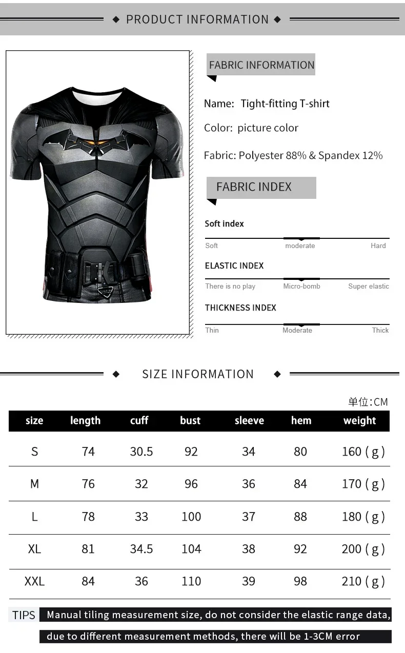 Hot Toys Superhero Bat Bruce Wayne Cosplay T Shirt Gym Sportswear Long / Short Sleeve Fitness Tee Shirt Halloween Party Costumes