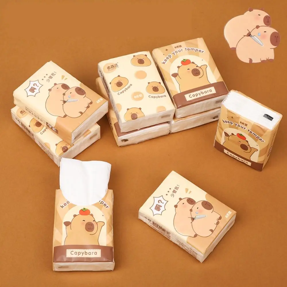 9 Packs Capybara Handkerchief Paper 3Ply Cleaning Bear Toilet Paper Skin-friendly Soft Panda Cartoon Handkerchief Paper Travel