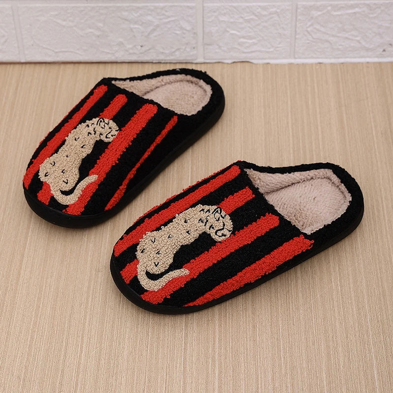 Gestreifte Leoparden-Plüsch-Hausschuhe für Damen, Winter, Innenbereich, rutschfest, bedruckt, Plüschschuhe, Paar, flauschige Fell-Slides, Unisex, Geschenkidee für Feiertage – Detail 6
