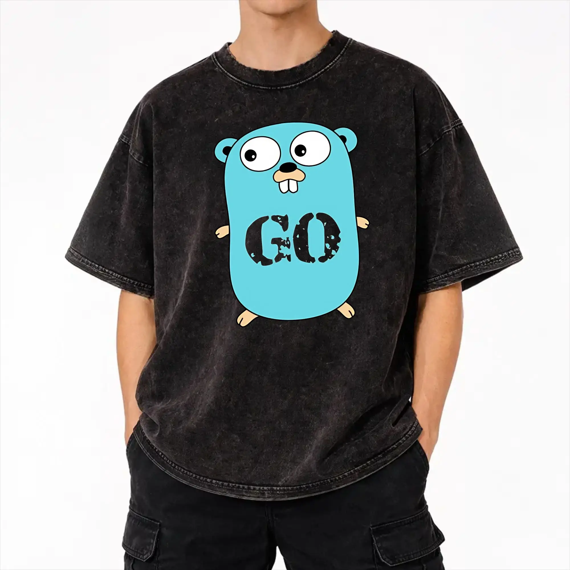 Printed Go GoLang Gopher Washed Shirt Apparel Harajuku T-Shirts  for Men Women Tees