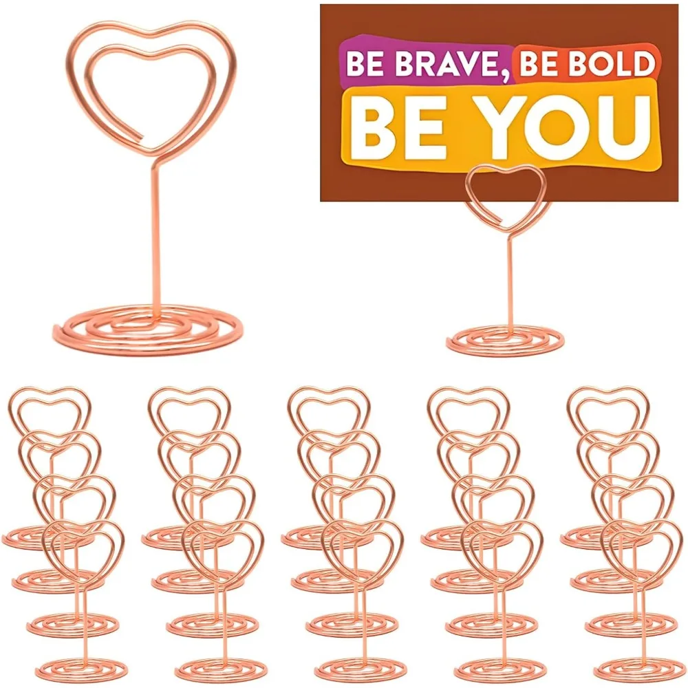 

Table Number Holders Place Card Holder Stand 20 Pack, Gold Heart Shape Holder for Wedding Party Mini Photo Playing Cards