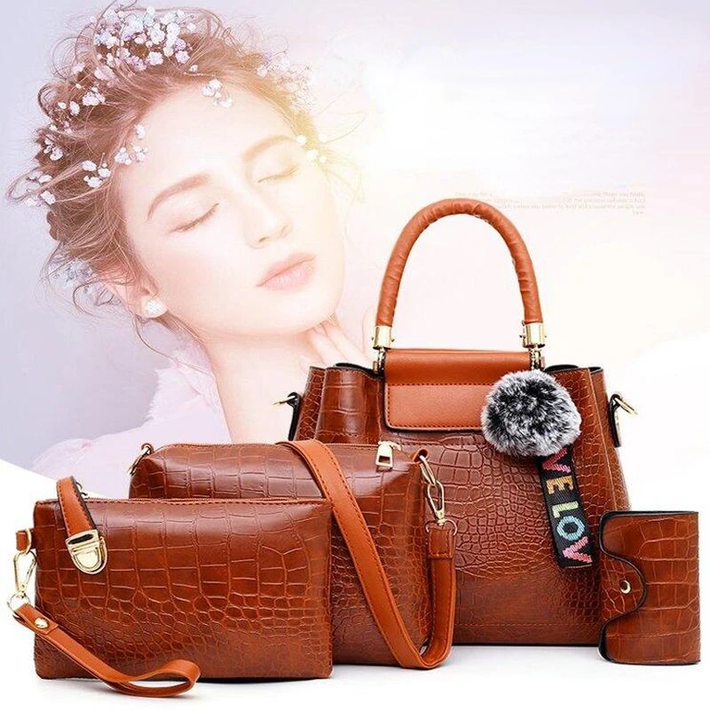 

Large Capacity Women PU Handbags Fashion Shoulder Crossbody Bags for Women Casual 4 Pieces Set Messenger Bag Sac A Main E635