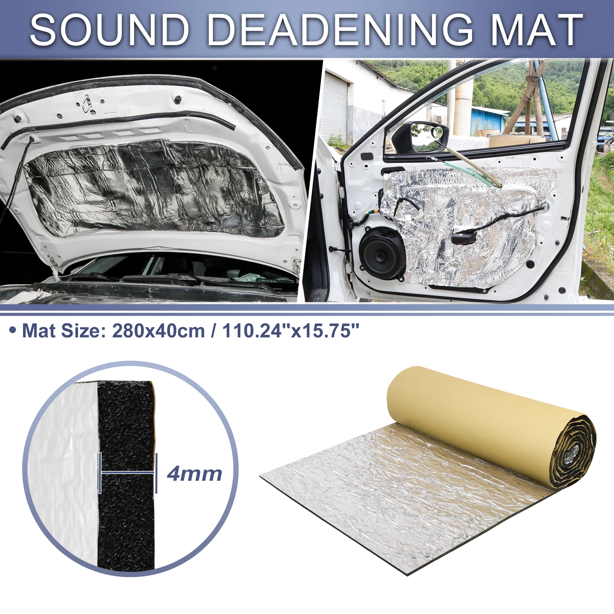 UXCELL 4mm Car Sound Deadening Mat Aluminum Heat Insulation Roll 280X40cm Car Accessories Interior Insulating Mat Self-adhesive