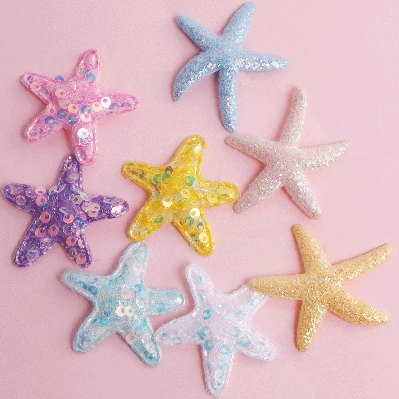 20pcs Padded Bling Starfish Patches Glitter Princess Mermaid Star Appliques for Clothes Hat Sewing DIY Headwear Party Decor