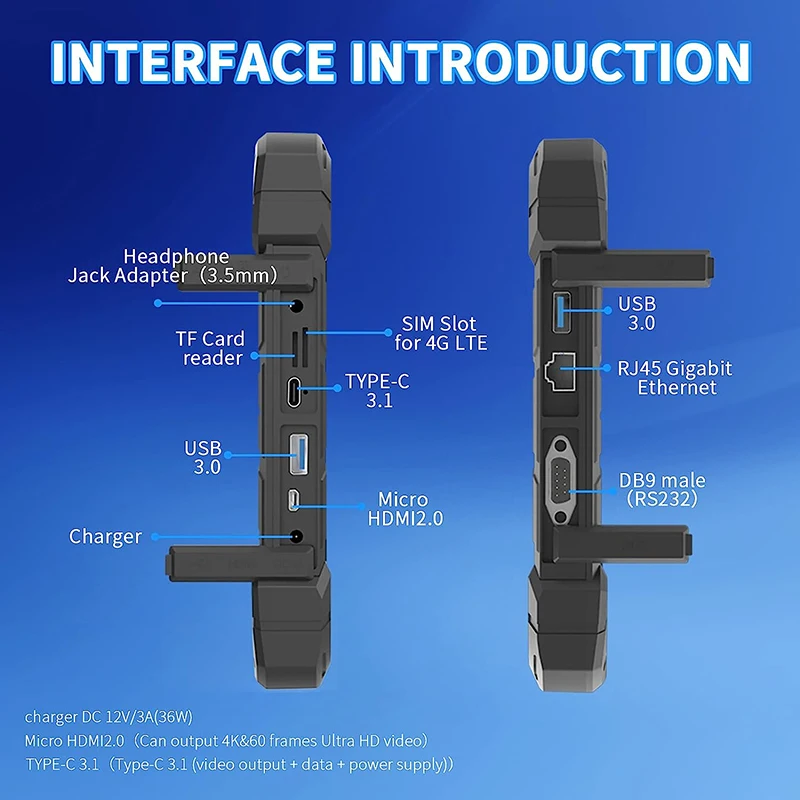 10.1 인치 윈도우 11 프로 견고한 태블릿, 4G LTE GPS, 8 GB RAM, 128 GB ROM, 10000mAh, 3.7V 배터리