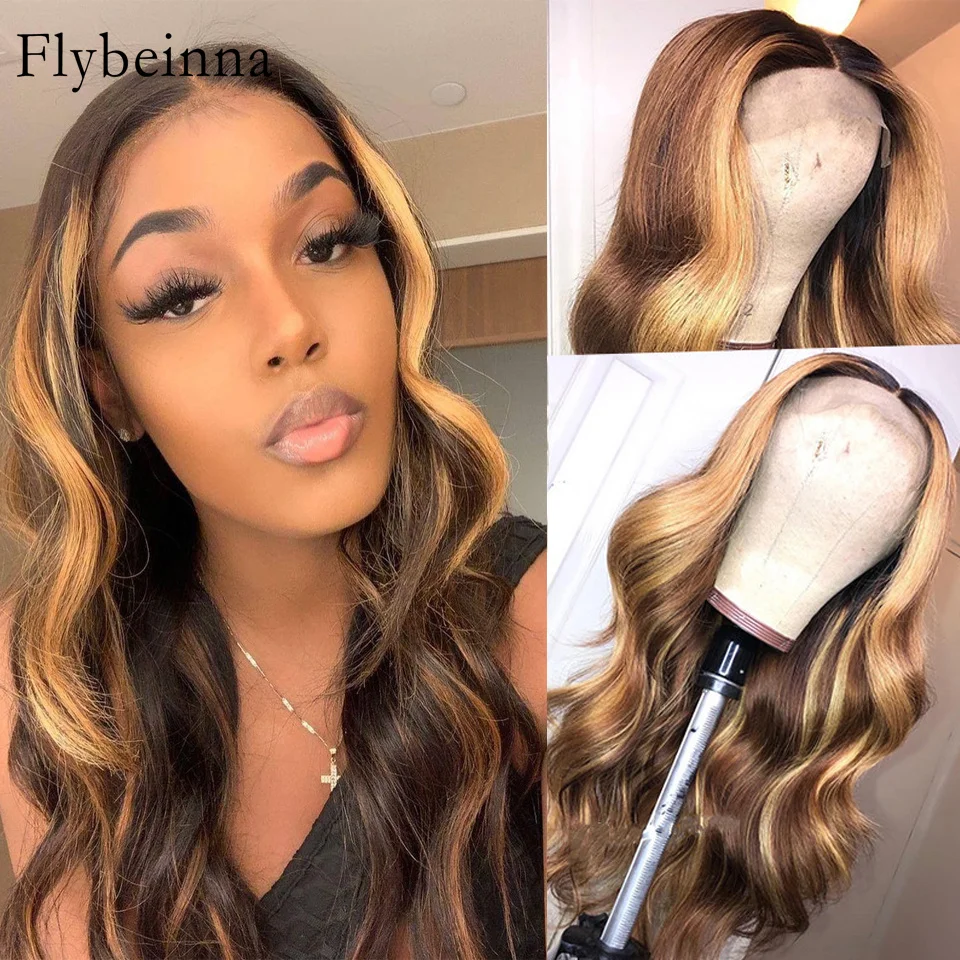 

Brazilian Remy Hair Highlight Body Wave Wig Human Hair Lace Front Wigs 4/27 Transpart Honey Blonde Body Wave Lace Wig For Women