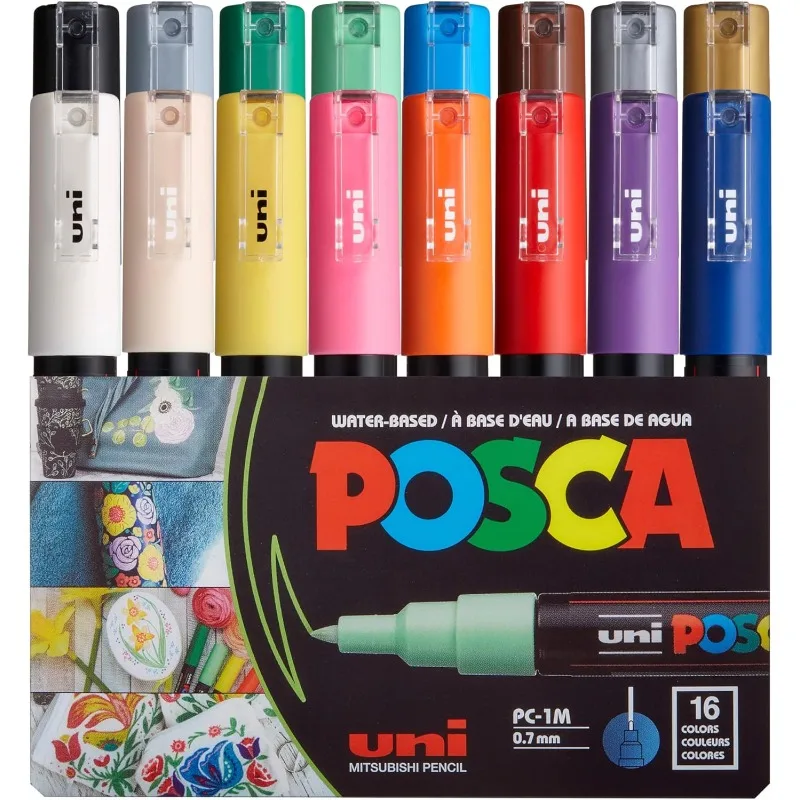 

16pcs Uni Posca Markers - Coloring Markers 1M, Art Supplies for Rock Painting, Fabric Art - Paint Pens for School and Crafts