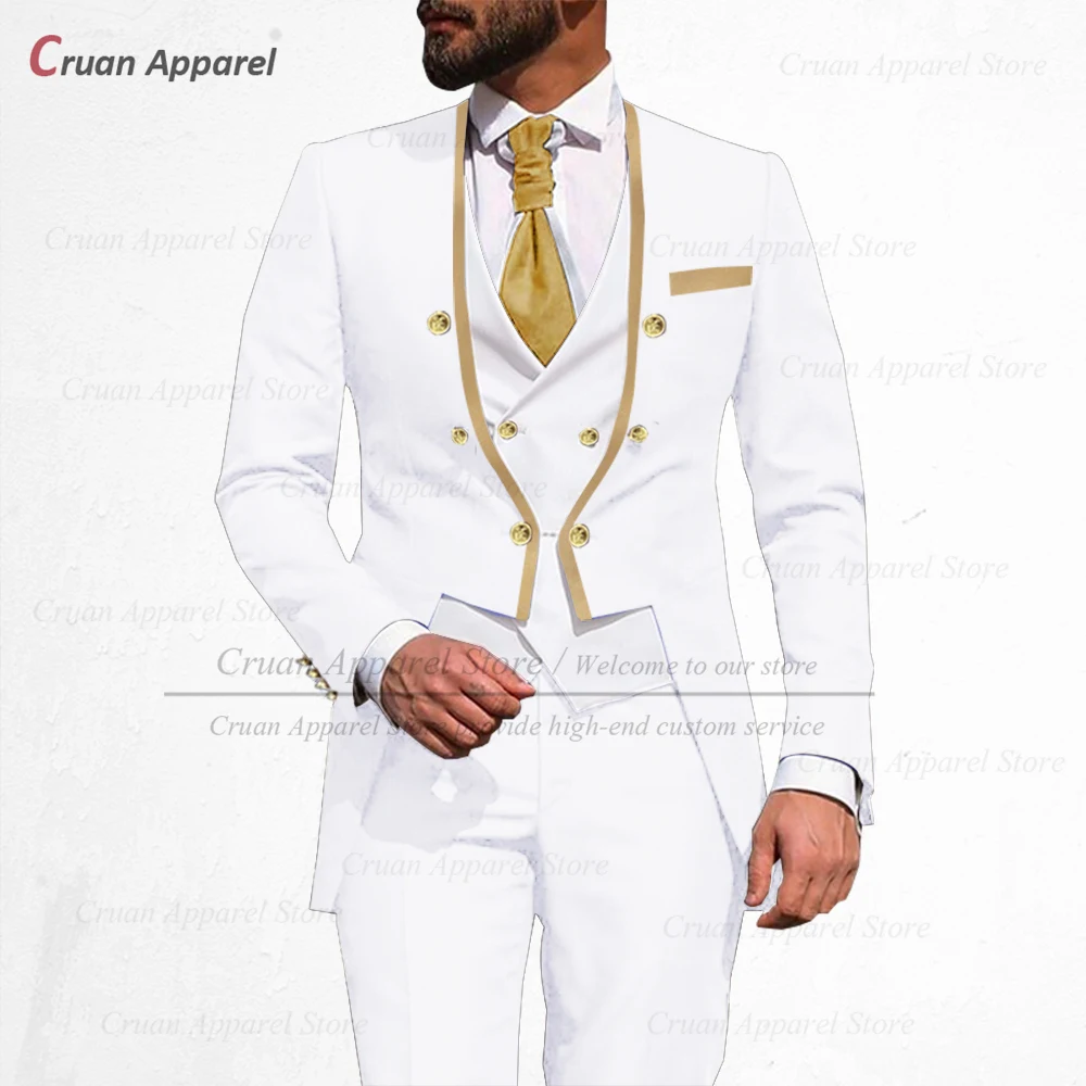 Fashion Suits for Men Slim Fit Luxury Party Dinner Wedding Groom Tuxedos Custom Stand-up Collar Jacket Vest Pants 3 Pieces Set