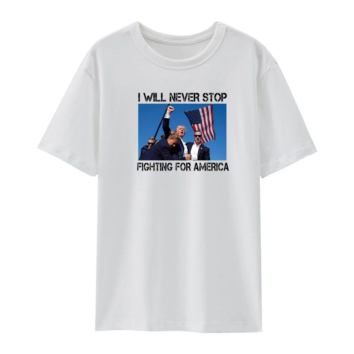 T-shirt manches courtes homme, décontracté, estival et à col rond, Donald Trump, I Will Never Stop Gastronomie For America, 2024