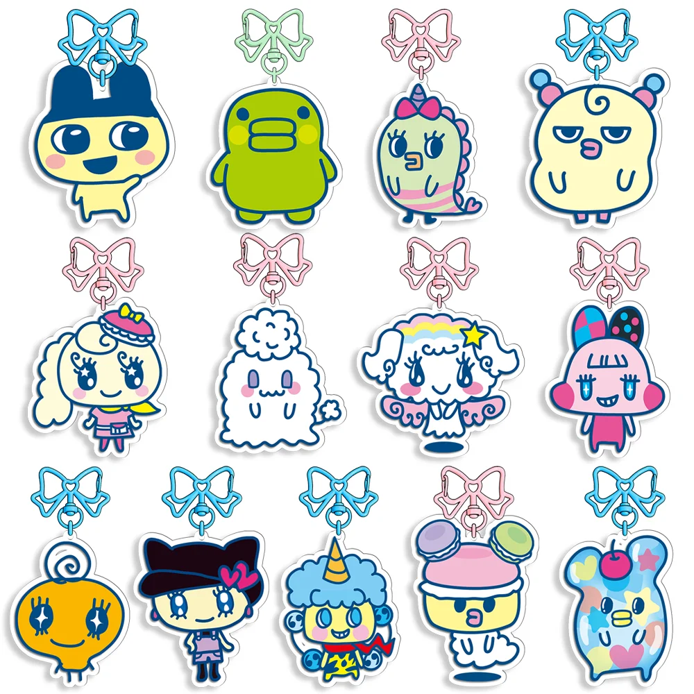 6 سنتيمتر GoGo Tamagotchi القوس سلسلة مفاتيح مصنوعة من الأكريليك Tamagotchi Mametchi Kuchipatchi Mimitchi قلادة كيرينغ مفتاح سلسلة حلقة رئيسية المشجعين هدية #1