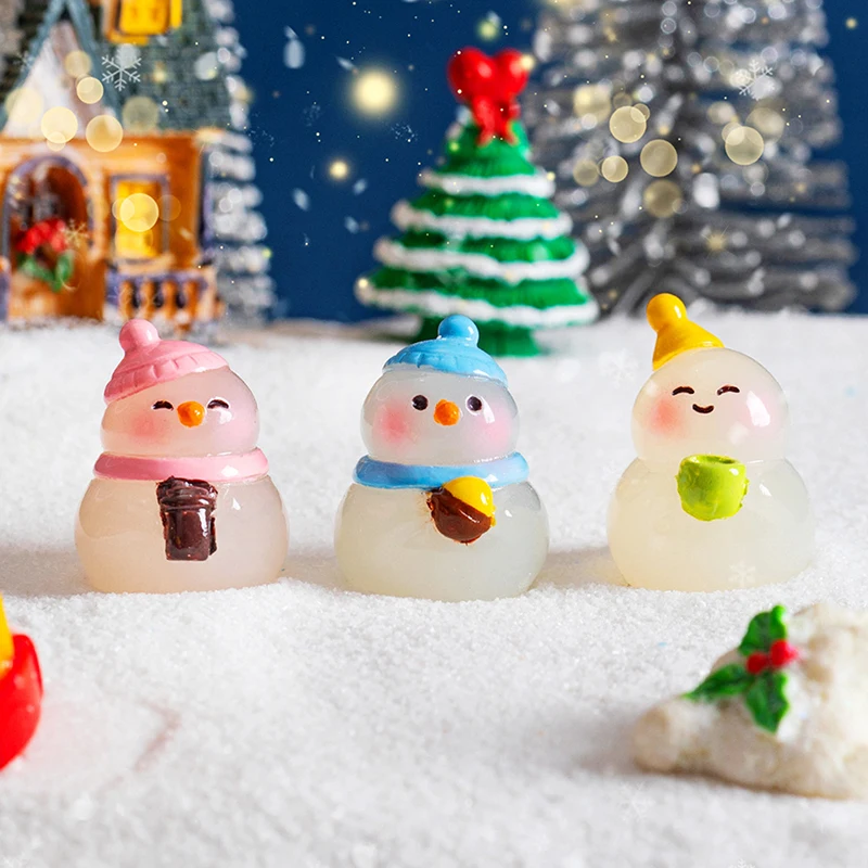 1PC DIY Dollhouse Decoration Mini Luminous Resin Christmas Cute Bonfire Snowman Ornament Glow In The Dark Miniature Figure