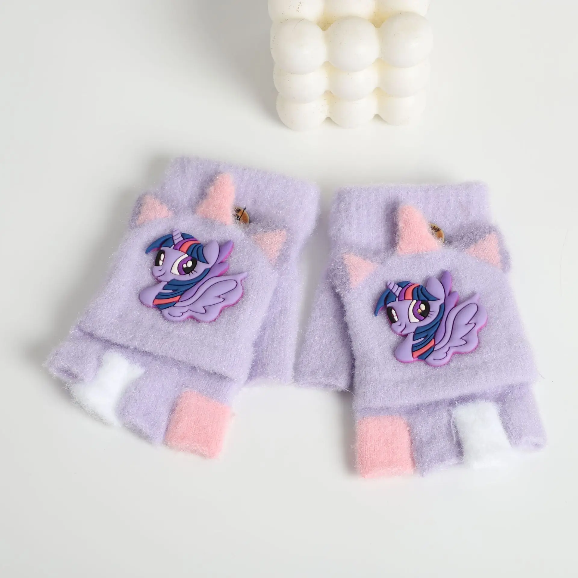 قفازات الشتاء سميكة الدافئة الكرتون نصف غطاء الإصبع دراجة الكتابة نصف إصبع غطاء الوجه الاستخدام المزدوج #3