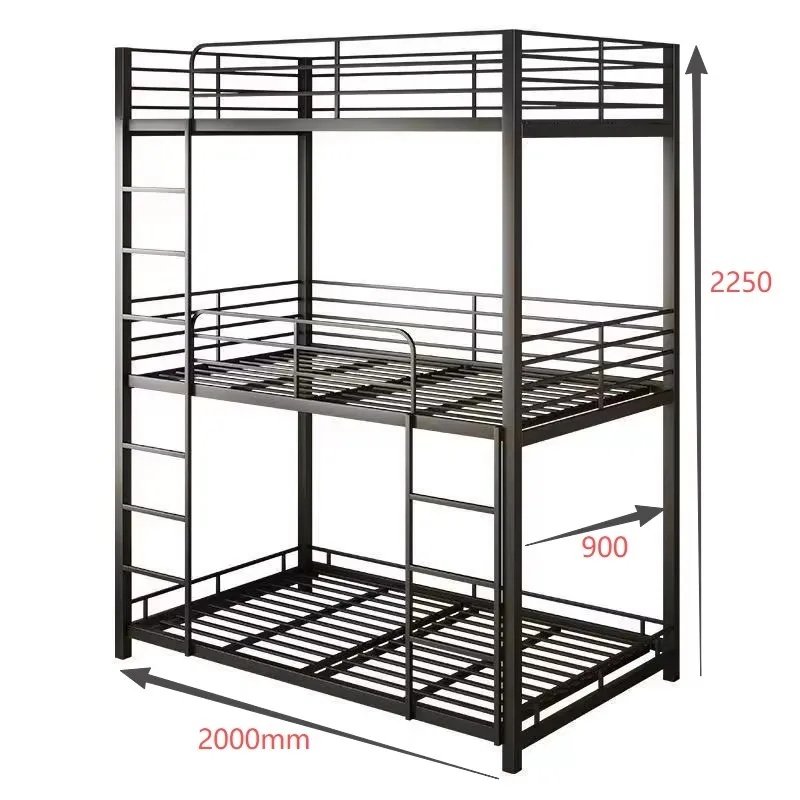 Best-selling home furniture, iron bunk bed, triple bed, adjustable safety railing, hotel-grade genuine leather