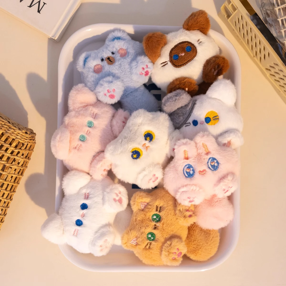 Presente de aniversário 1pc brinquedo de pelúcia gato chaveiro animais de pelúcia dos desenhos animados gato boneca saco feminino pingente decoração carteira