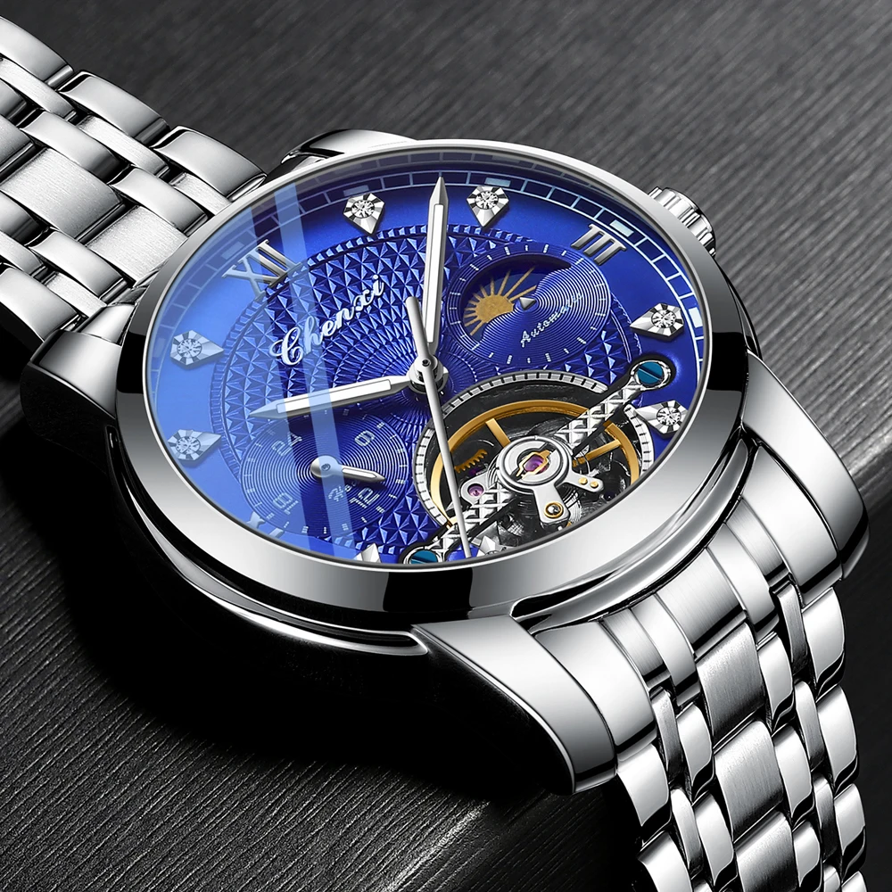 2023 Chenxi Top Brand Business Men Automatic Mechanical Tourbillon Watches Luxury Waterproof Moon Male Wristwatches Reloj Hombre