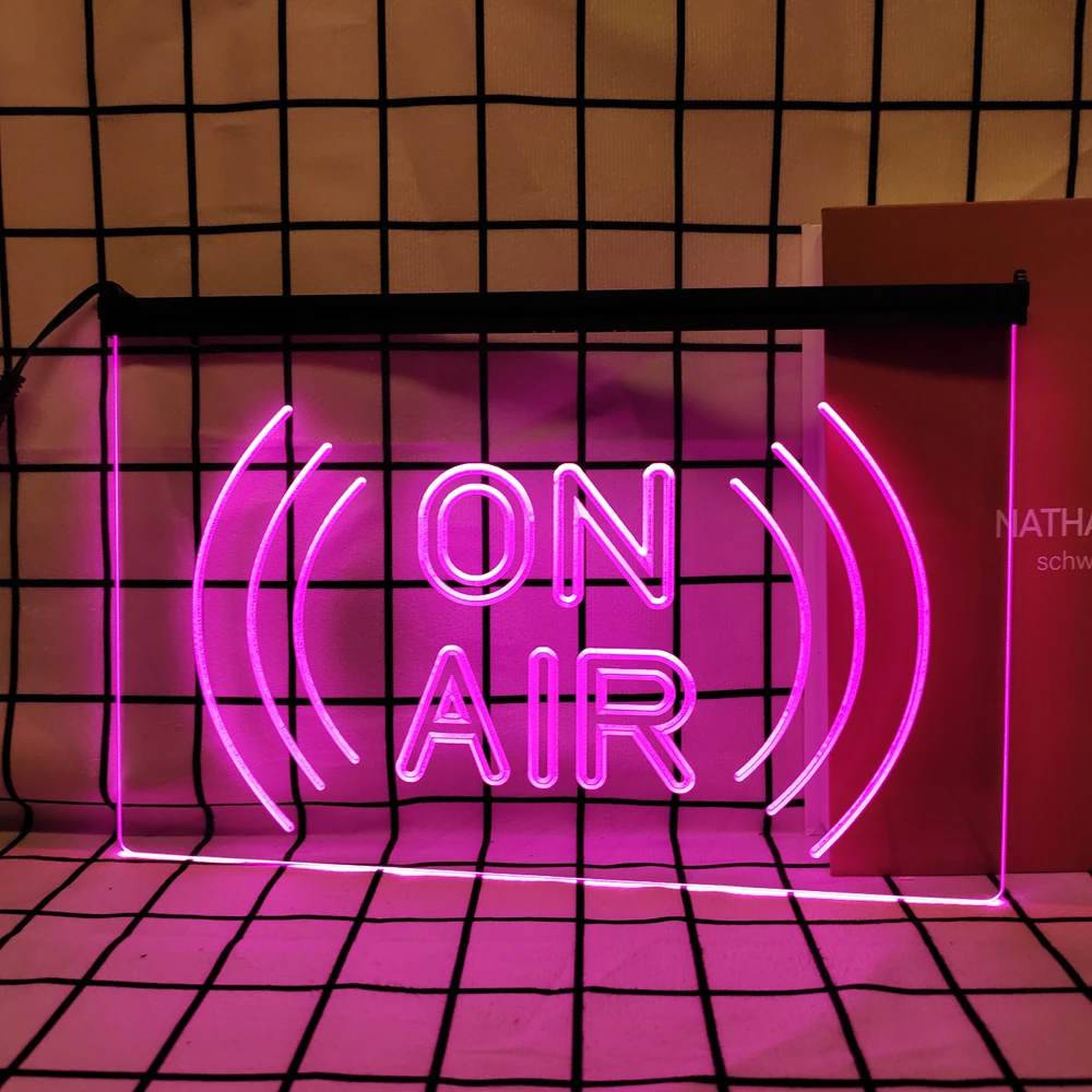 On Air Wave-Retro LED Neon Sign Home Decor with Vintage Plaques and Posters for Room Office Farmhouse