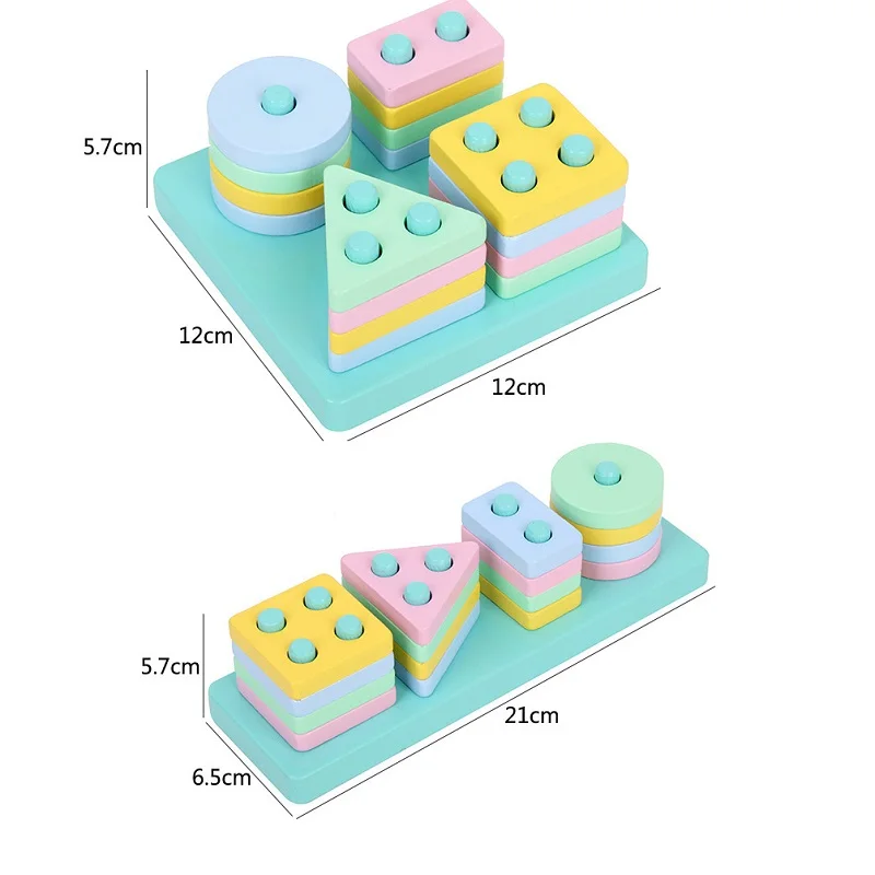 Drewniane klocki rozwój intelektualny Montessori do wczesnego uczenia się figura geometryczna filar dla dzieci