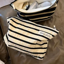 Classic striped canvas Women's cosmetics skin care products storage bag simple temperament girls cosmetic bag portable