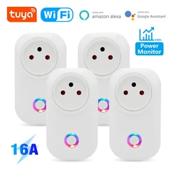 Enchufe inteligente con WiFi para el hogar, toma de corriente con Monitor de potencia, temporizador, Control por aplicación Smart Life, funciona con Alexa y Google, Tuya, 16A, Israel