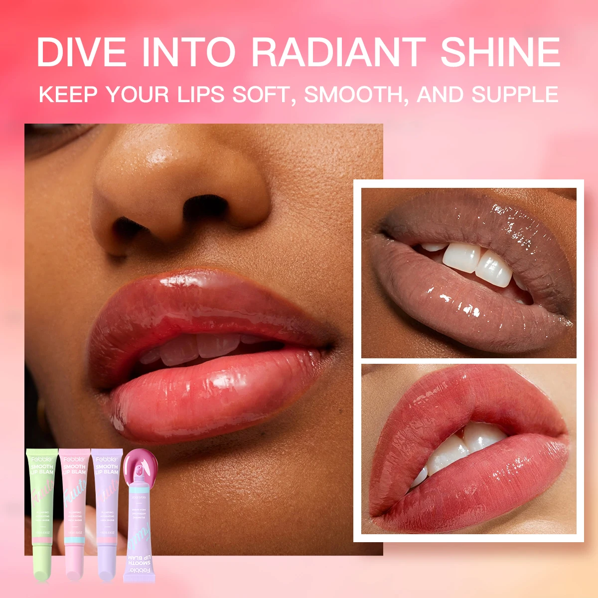 Conjunto de 3 peças, bálsamo labial de brilho labial de gelatina cristalina, hidrata e suaviza linhas labiais, lábios de vidro de cor labial gelatinoso, fragra frutado