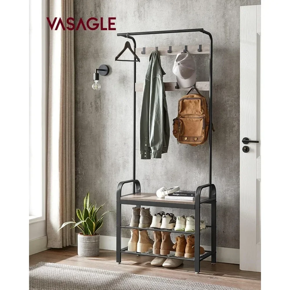 

Coat Rack, Hall Tree with Shoe Bench for Entryway, Entryway Bench with Coat Rack, 4-in-1, with 9 Removable Hooks, a Hang