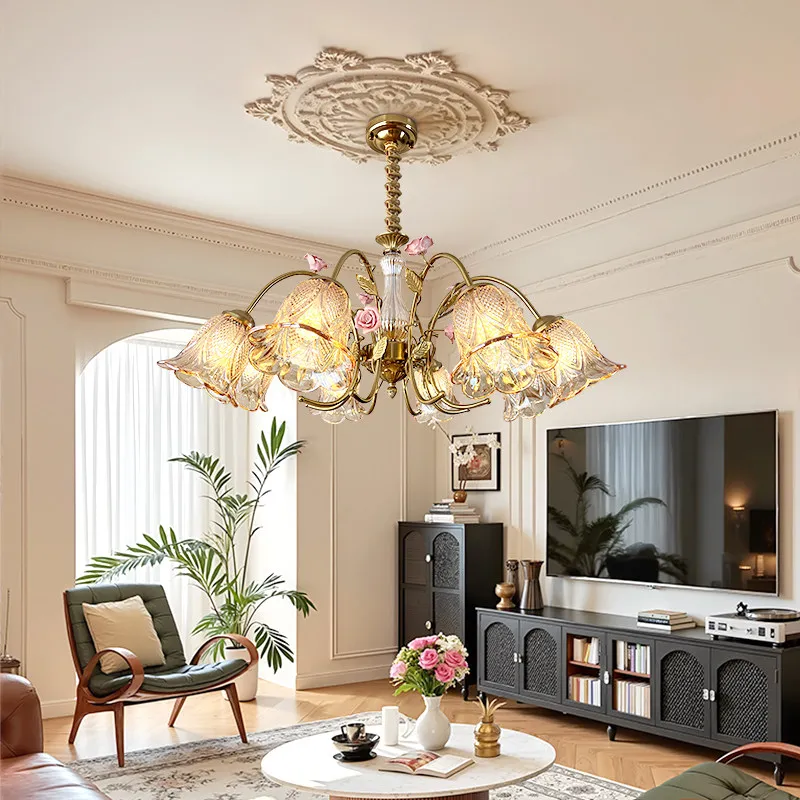 French Countryside Lamp Living Room Led Flower Pendant Lamp Home Decoration Bedroom Dining Room Study Room Lighting Fixtures