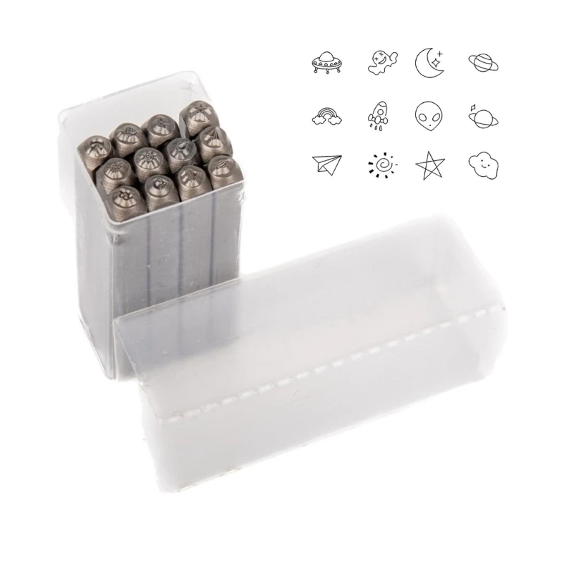 

Practical 3MM Multiple Shaped Designs Sturdy Steel Stamps 12 Pieces Set Accessory for Crafting on Various Materials Dropship