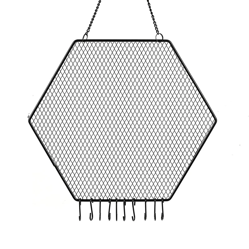 

Настенный держатель для сережек, декоративная Шестигранная искусственная кожа с подвесными крючками для ожерелий